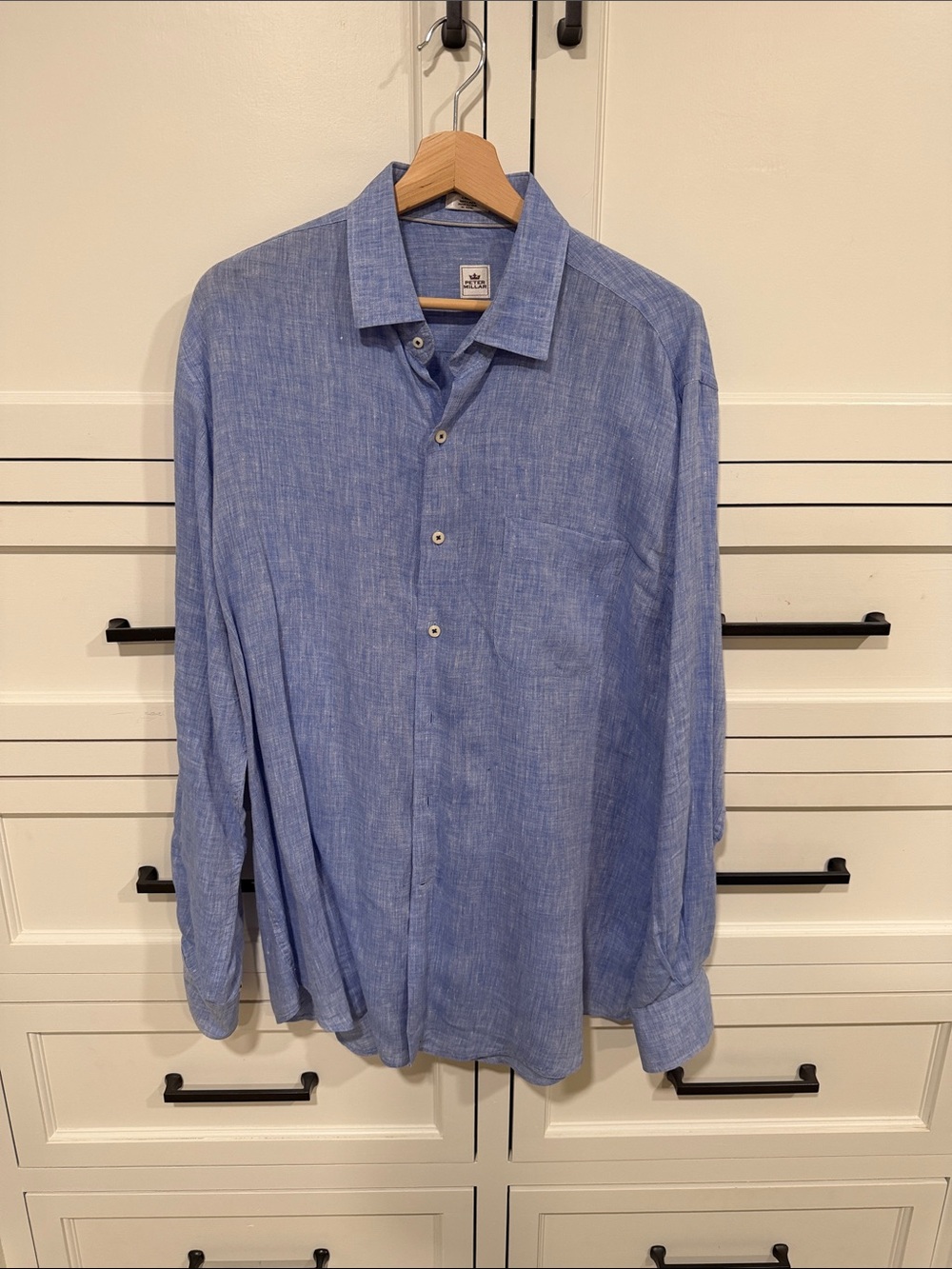 Peter Millar Blue Linen-Blend Casual Button-Down Shirt